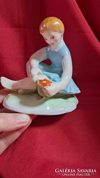 Porcelain figurine of a girl in a blue dress from Bodrogkeresztúr