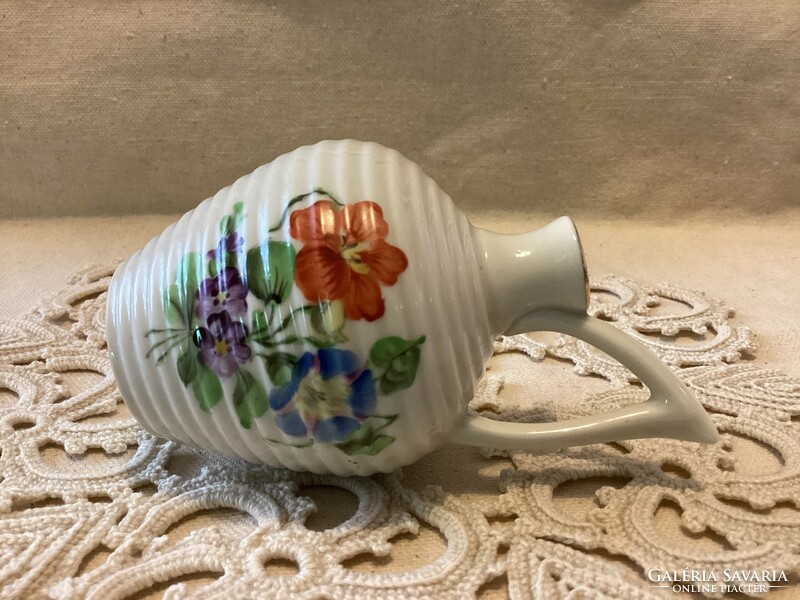 Oh Herend marked porcelain small pitcher with floral elf ears