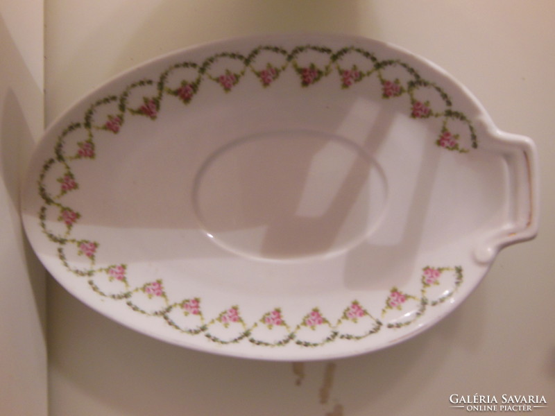 Sauce bowl + plate - numbered - 23 x 15 x 3 cm - 19 x 10 x 9 cm - porcelain - old - flawless
