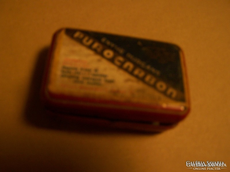 Purocarbon mild purgative medicinal tin box with hinged lid 6x4x2 cm