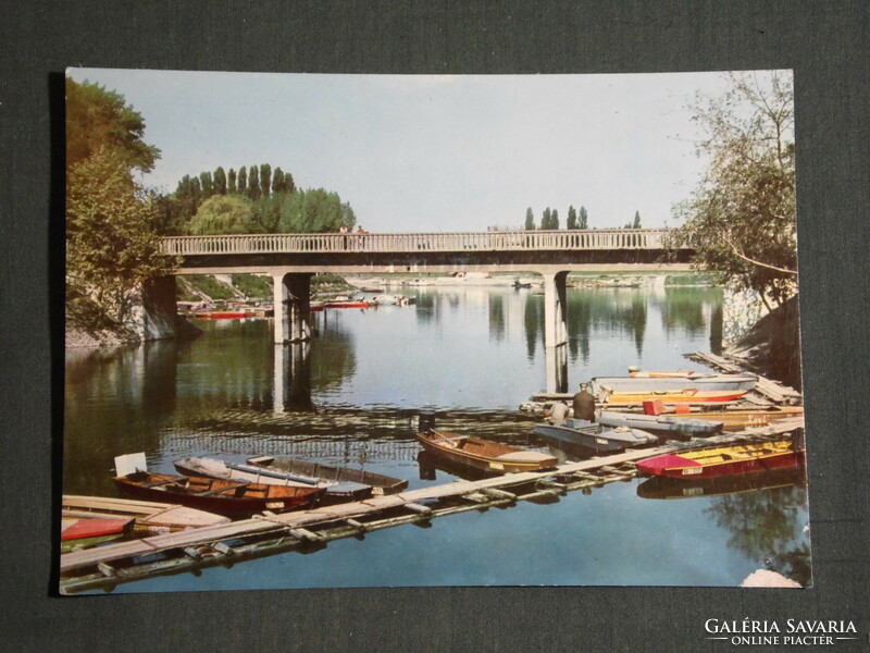 Képeslap, Baja,Sugovica híddal, csónak kikötő, látkép részlet