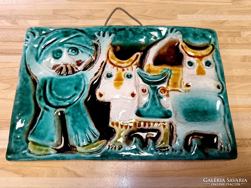 Mária Sövegjártó: Turk and the cows ceramic mural