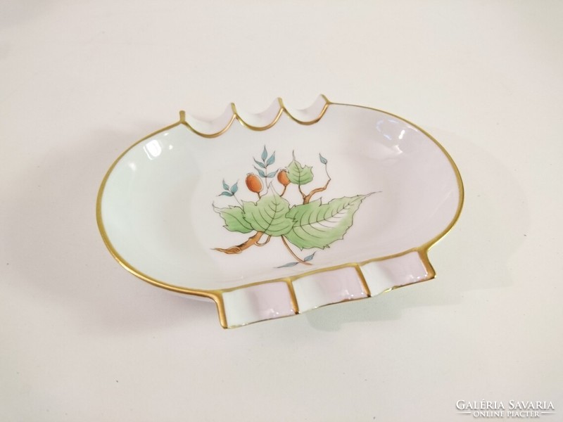 Herend rosehip pattern porcelain ashtray, marked with a brush emblem - in excellent condition