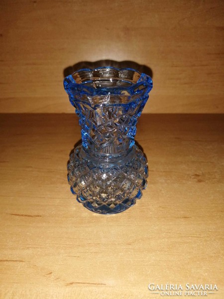 Bohemian blue glass small vase - 8.5 cm high (8/k)