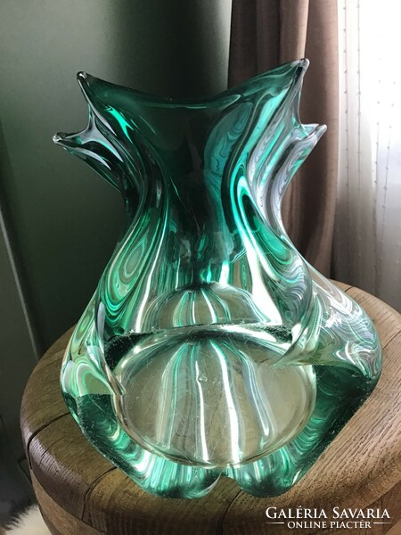 Huge old handmade Murano crystal glass vase fratelli toso from 1950 with a little damage