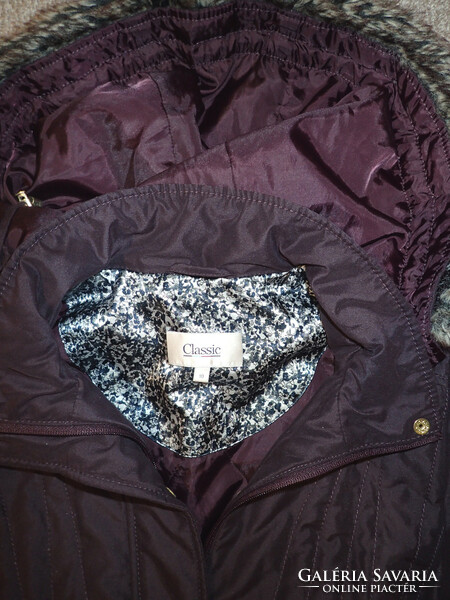 Classic márkájú, sötétlila sötétbordó, 10-es méretű, tavaszi átmeneti kapucnis női kabát dzseki