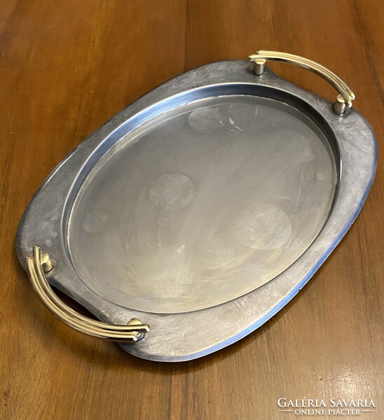 Glamor style metal tray with gold colored handles 43 x 30 cm