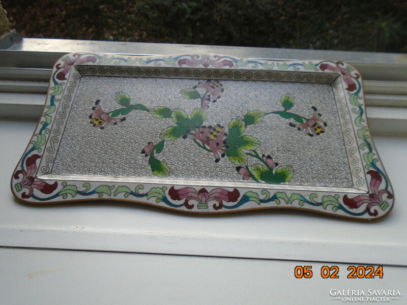 Antique Chinese bronze cloisonné compartment enamel floral tray