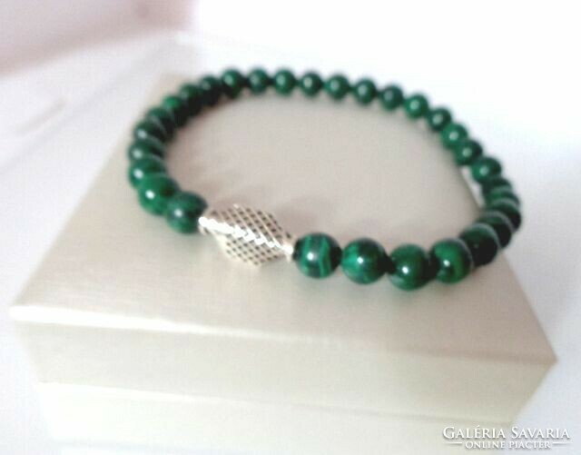 Malachite natural mineral bracelet with 925 silver decoration