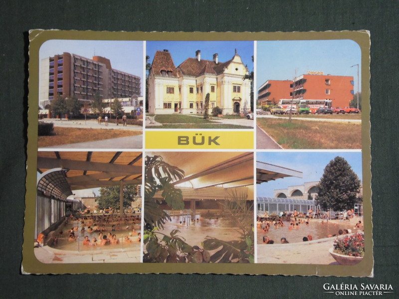 Postcard, bük, bük bath, mosaic details, park hotel, Szápáry castle, spa, beach