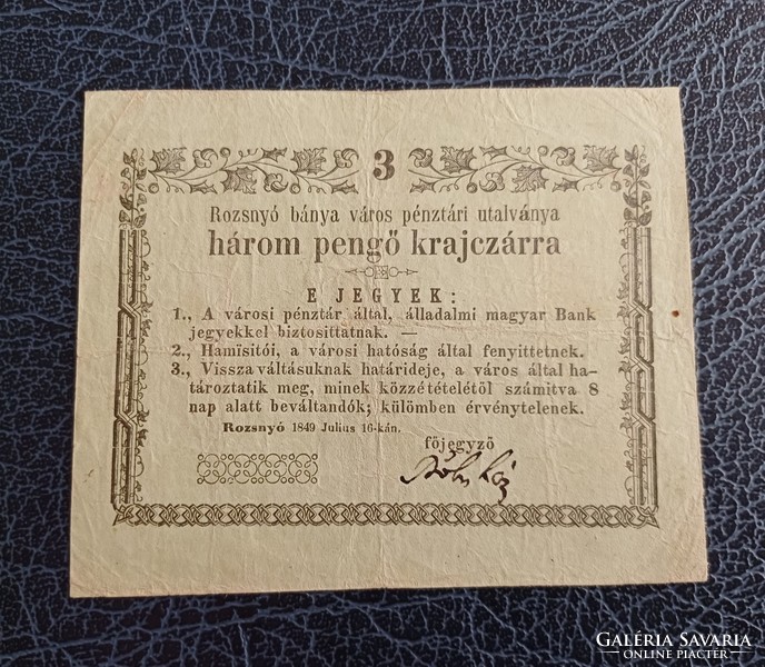Rozsnyó 3 pengő for kraj lock 1849. F. Frame version. Less common.