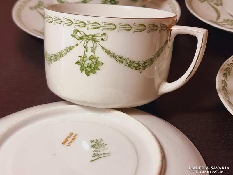 MZ Moritz Zdekauer osztrák porcelán teás szett, szalag-virág díszítéssel.