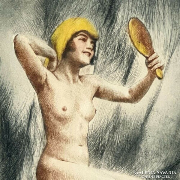 L.V. Nahunins jelzéssel, 1930 k.: Női akt tükörrel F00609