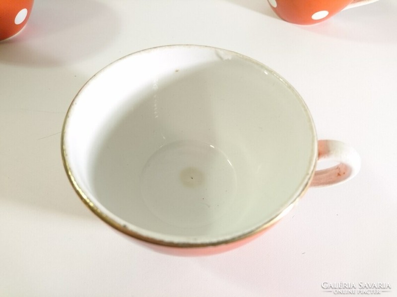 Antik Francia porcelán teáscsésze készlet pöttyös mintával, Opaque Utzschneider Cie 1900-as évek