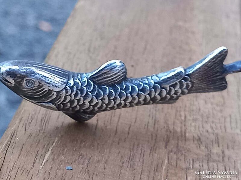 Fish figure silver-plated, antique caviar or sardine spoon - grocery store/shopping store decoration
