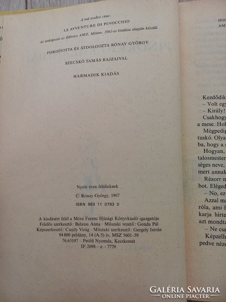 Carlo Collodi: Pinokkió kalandjai c. könyv (1977-es kiadás)