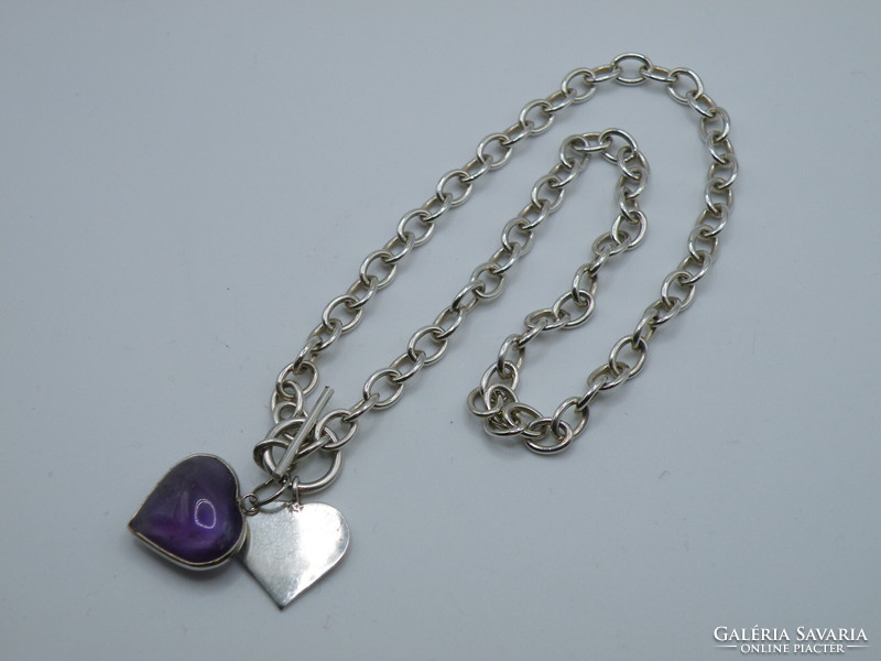 UK0125  Elegáns lila szív alakú ametiszt köves ezüst nyaklánc 925