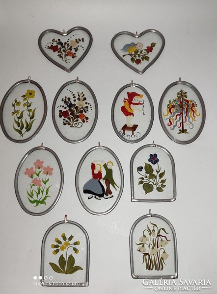 Hand painted glass picture in tin frame can be hung window decoration wall decoration charming pictures price per piece