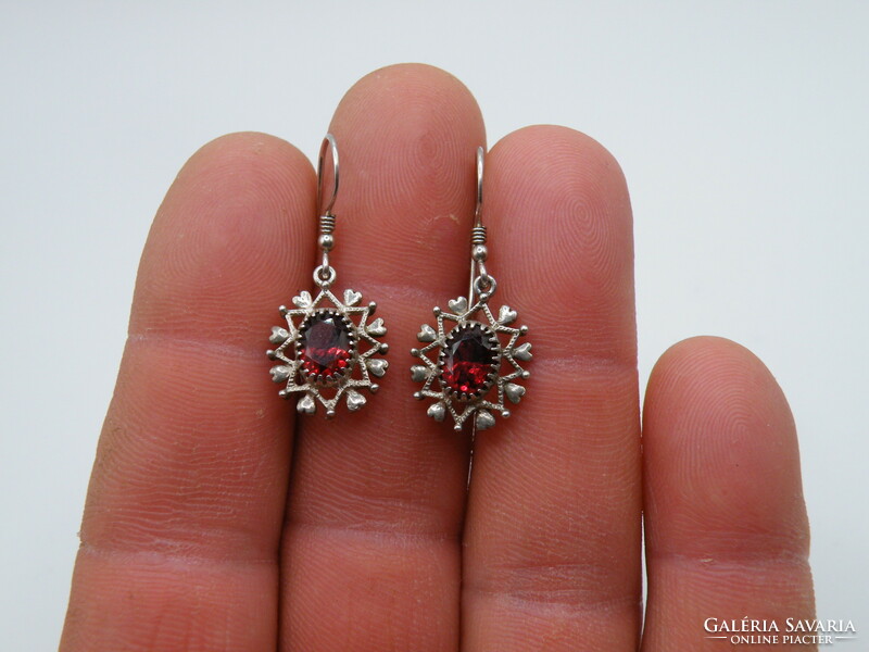 Uk0128 dangle oval shape deep red silver earrings 925
