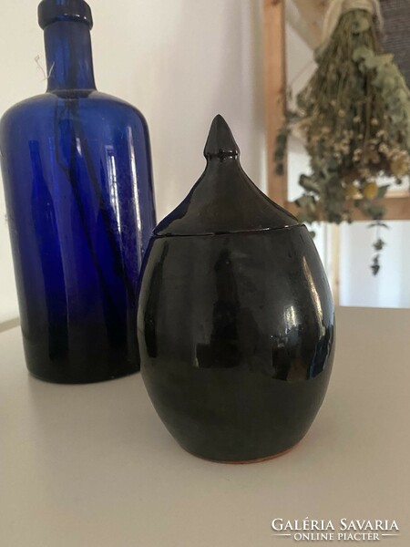 Art deco black ceramic sugar bowl