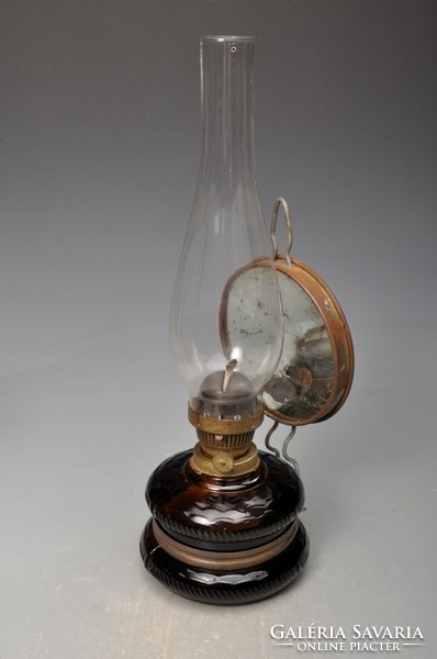 Kerosene lamp, wall lamp, peasant lamp, brown glass container - works.