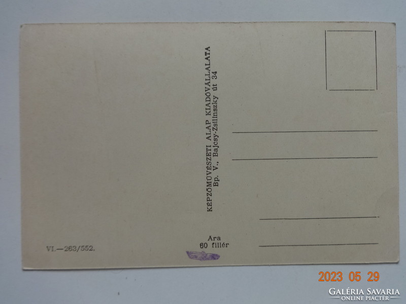 Régi postatiszta képeslap: Mosonmagyaróvár, Térrészlet (50-es évek)