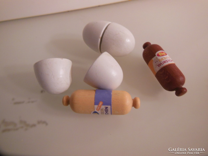Toy - 4 pcs - wood - egg - 5.5 x 3.5 cm - salami - 6 x 2 cm - German - flawless