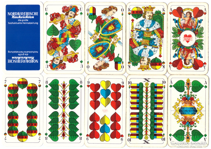 236. Német sorozatjelű skat kártya Bajor kártyakép 32 lap Bielefelder Spielkarten 1970 körül
