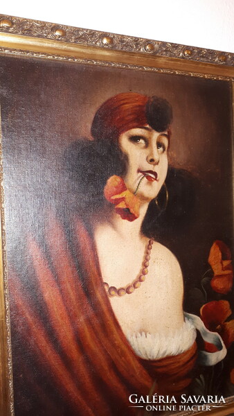 Female portrait, oil painting, signed with Laurent mark