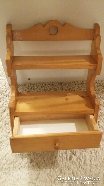 Retro small wall storage, cabinet with drawers, shelves, kitchen spice holder, wood,
