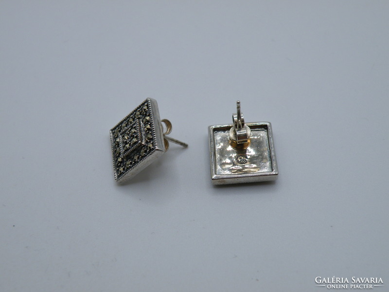UK0138 négyszög alakú markazit köves ezüst fülbevaló bedugós