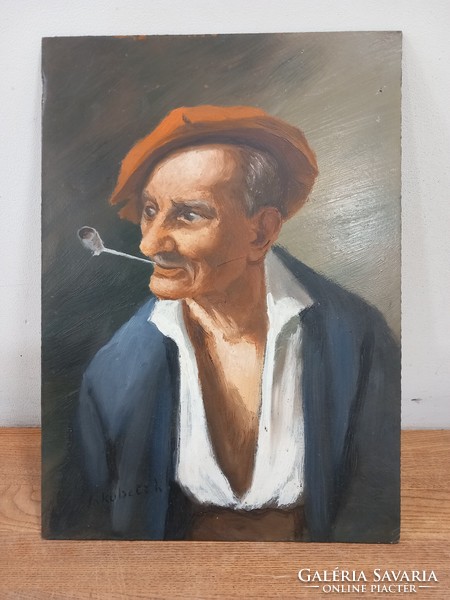 Jakubetz j. – Man playing a pipe 34.5 X 24.5, Oil - wood fiber