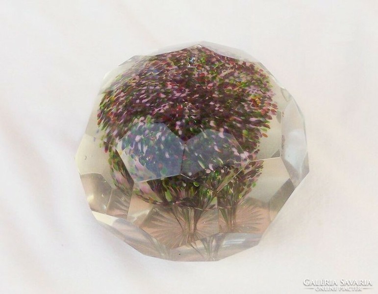 Old hand-polished large desk paperweight with lavender bush. End of the 19th century