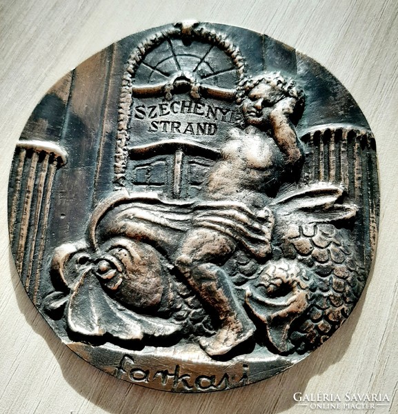 Farkas István /szignó/  Széchenyi strand bronz plakett  9,2 cm átmérő