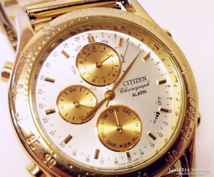 Retro quality watch. Citizen chronograph alarm gold-plated new scratch-free