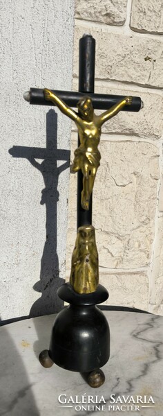 Antique Biedermeier homemade crucifix table cross 1800s sheet gilded