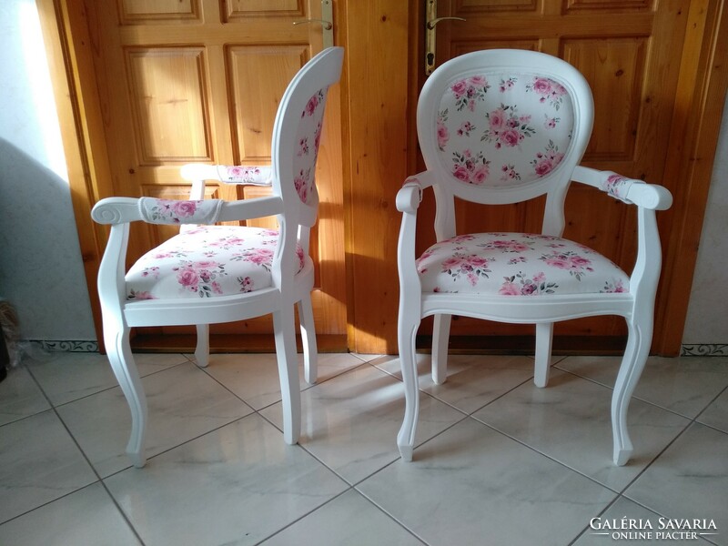 2 db neobarokk karfás barokk  karos szék rózsaszín rózsás huzattal, ülésvédő takaróval, mosható