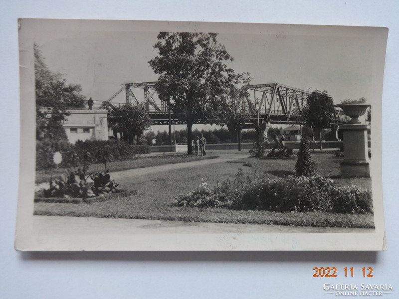 Old postcard: Szolnok, Tisza Bridge, 1956