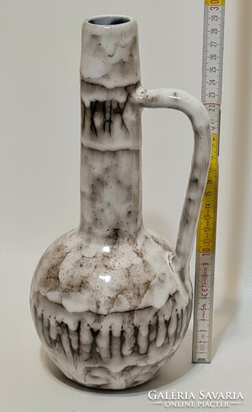 Large ceramic vase from Hódmezővásárhely, line design, black, gray glaze, handle (2945)
