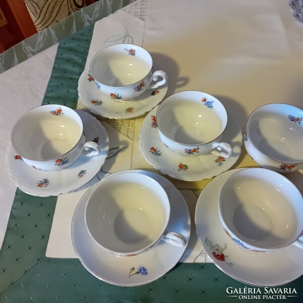 6 antique German teacups, 5 saucers