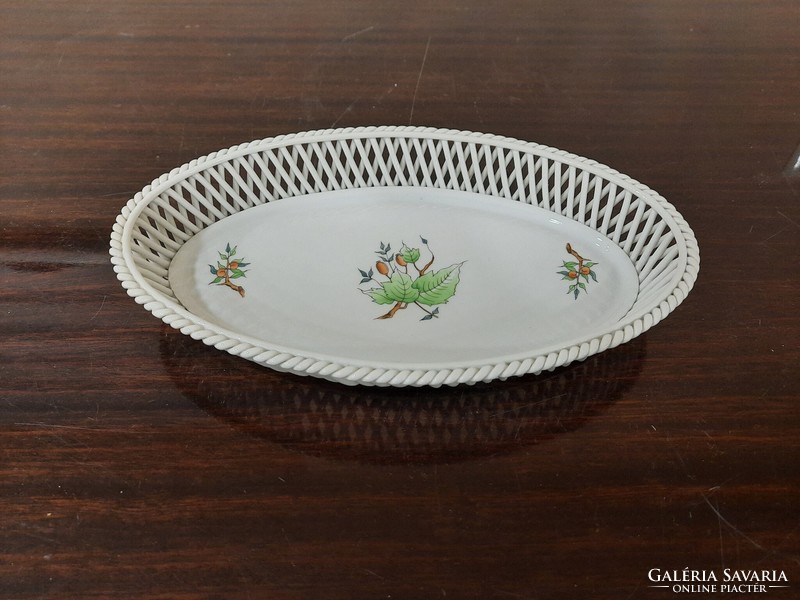 Herend Hecsedli, rosehip pattern porcelain wicker basket, serving bowl