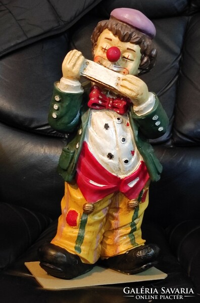 Retro, rare hard plastic, harmonica, clown figure - 34 cm