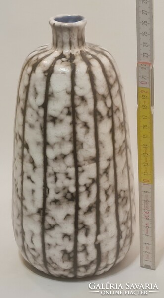 Large ceramic vase from Hódmezővásárhely, striped, dark brown, gray glaze (2937)