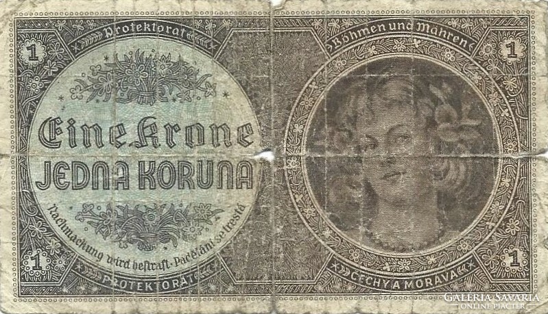 1 korun korona koruna krone 1940 Cseh Morva Protektorátus 1.