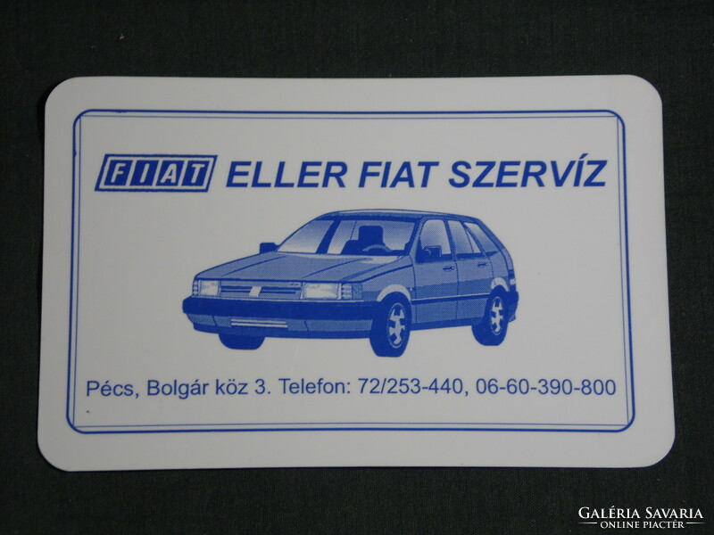 Kártyanaptár, FIAT Eller, Pécs, FIAT autó szerviz, grafikai rajzos,1999, (6)