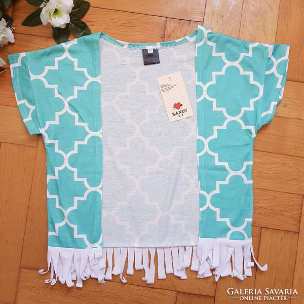 New s size turquoise morocco pattern fringed bolero with short sleeves