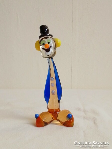 Colorful cheerful charming Murano handmade glass clown figure with hat, 14 cm