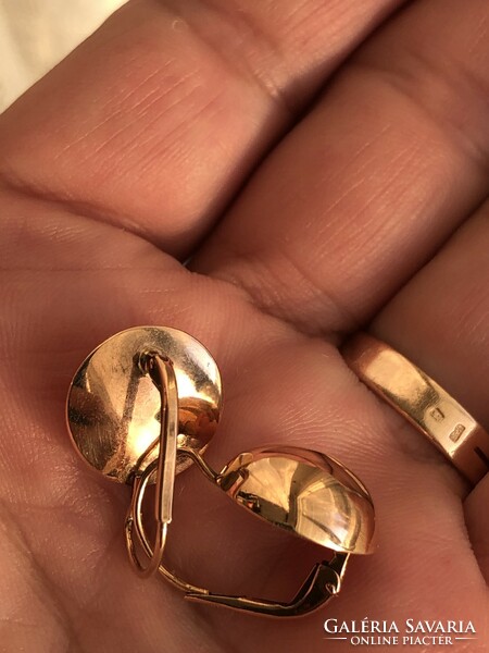 Large gold lens earrings 14 k
