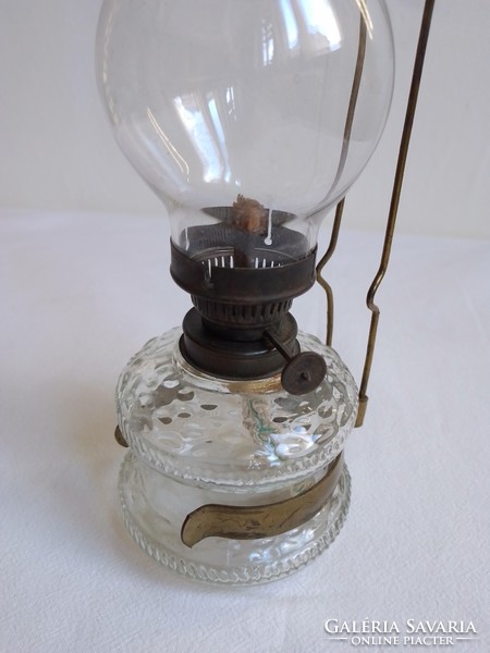 Antique old kitchen wall/table kerosene lamp glass body spotlight missing lampart marked