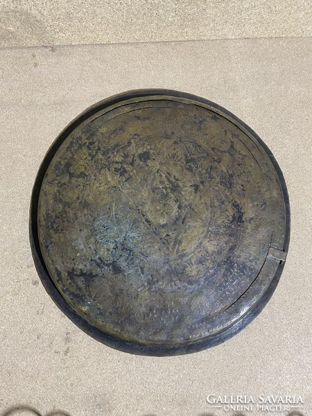 Szédertál, régi fémből, rézötvözet, XIX. század 35 cm-es nagyságú, judaika.2292